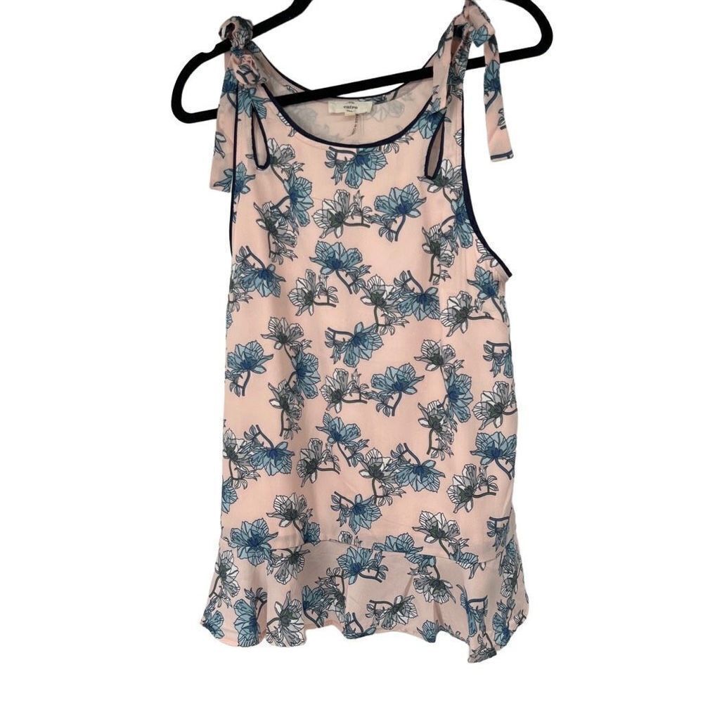 Entro Light Pink‎ Blue Floral Tie Shoulder Strap Top Women’s M